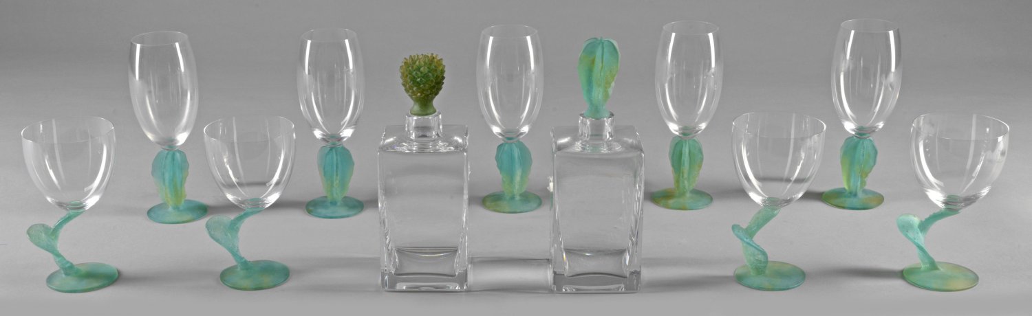 Schloss Ahlden Auctions | Zwei Karaffen und neun Trinkglser 'Cactus' von  Daum