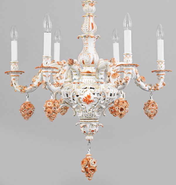 Porzellan-Deckenlüster mit Blumendekor