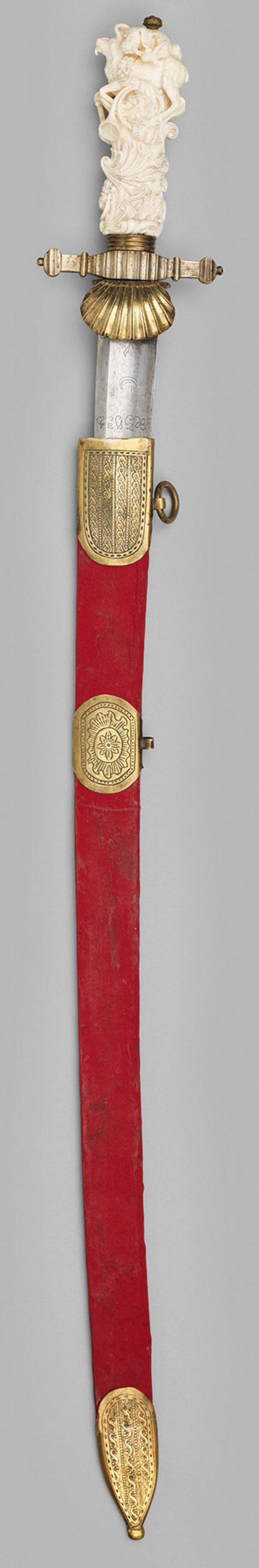 Hirschfänger mit prunkvollem Elfenbeingriff