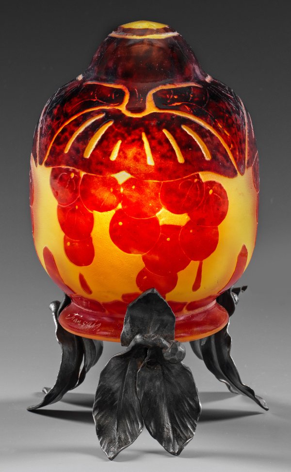 Kleine Art Déco-Tischlampe von Le Verre Français