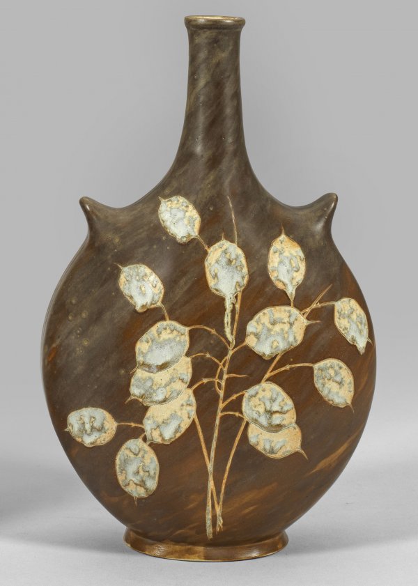 Jugendstil-Flaschenvase mit Blattdekor