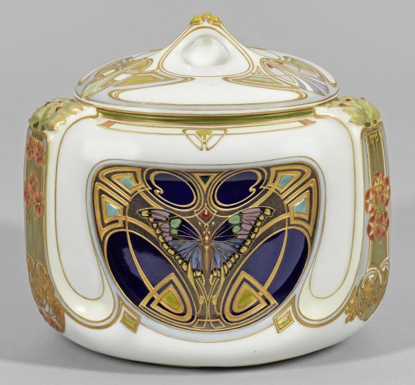 Prächtige Jugendstil-Keksdose mit Schmetterlingsdekor