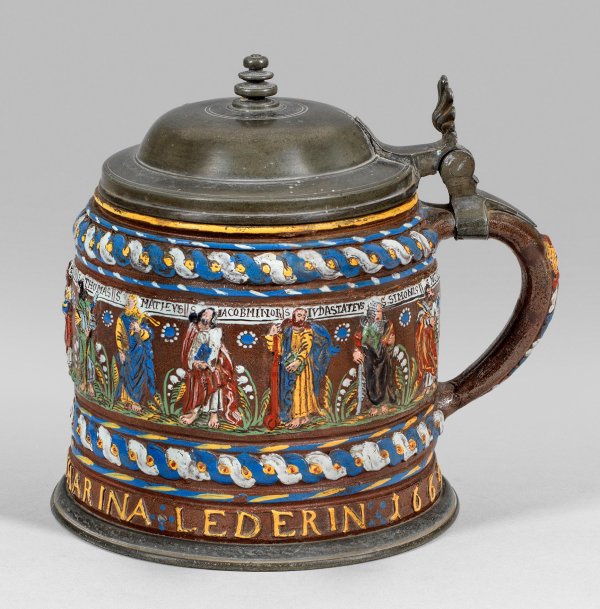 Creußener Apostelkrug mit Namensinschrift und Datierung 1669