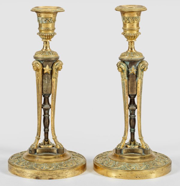 Paar Empire-Tischleuchter im ägyptisierenden Stil