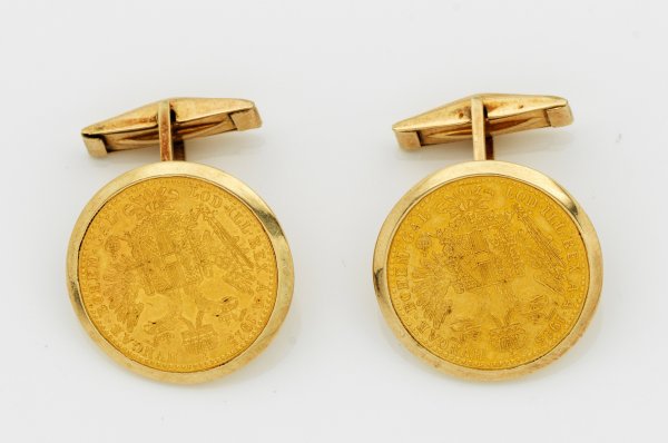 Paar Manschettenknöpfe mit 2 Dukaten Franz Joseph I., 1915