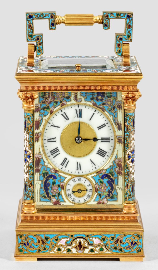 Reiseuhr mit Cloisonnédekor