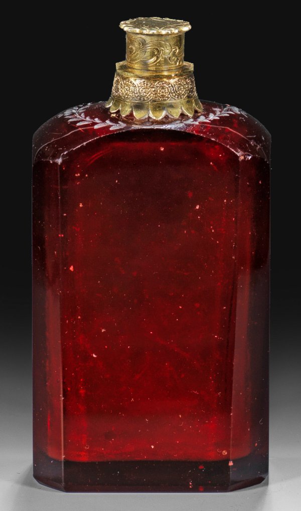 Seltener Goldrubinglas-Flakon mit Silberdeckel
