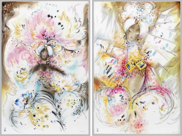 Paar große prächtige Bildplatten mit Orientalin