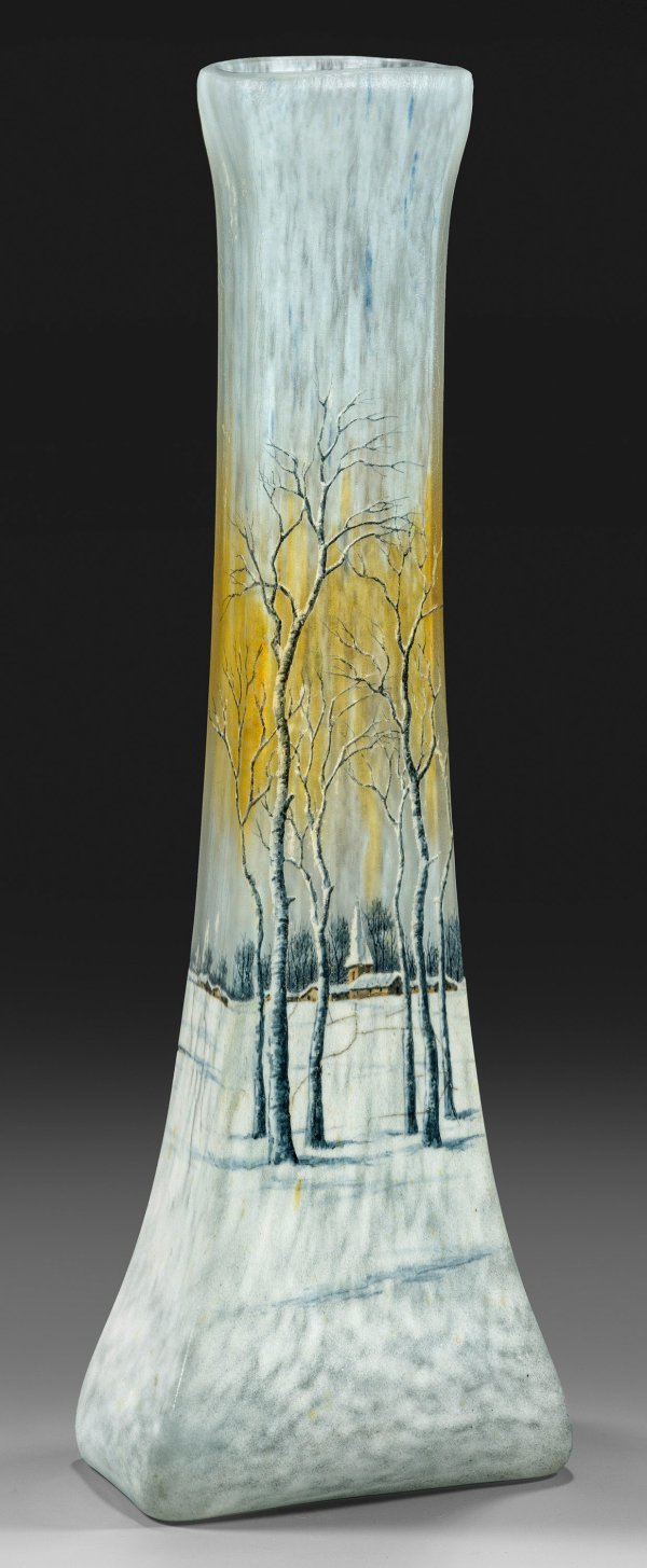 Große Daum-Ziervase mit Winterlandschaft von Daum Frères