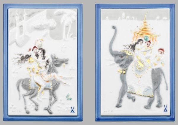 Zwei kleine Bildplatten mit Dekor 1001 Nacht