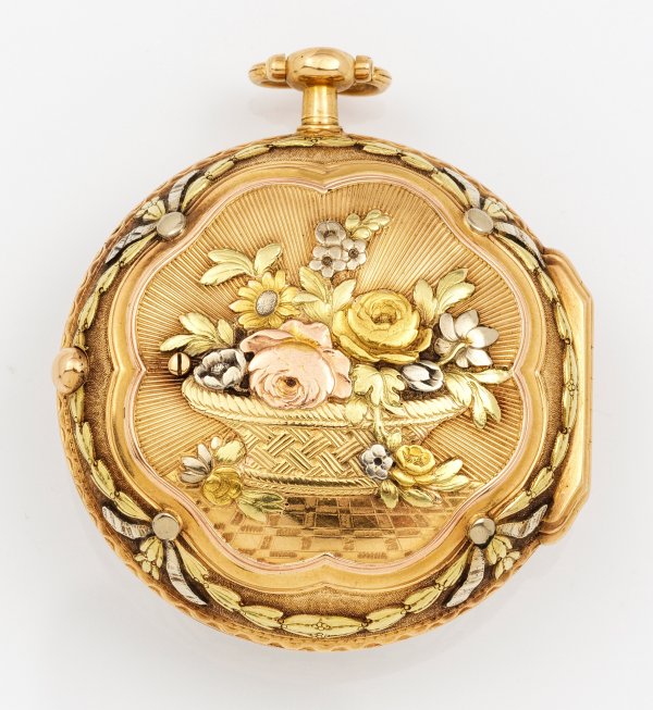 Prunkvolle Spindeltaschenuhr à trois couleurs