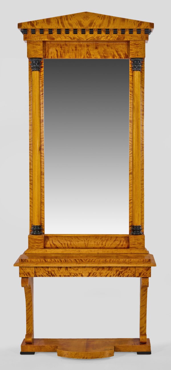 Großer Biedermeier-Wandspiegel mit Konsole