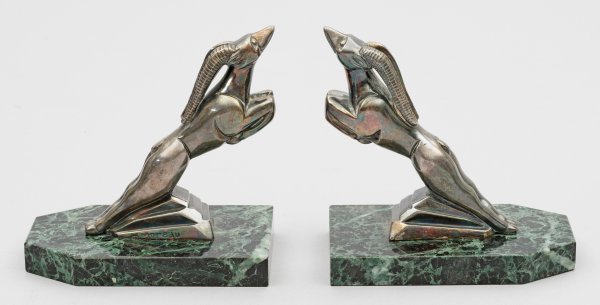 Paar Art Déco-Buchstützen Gazelle