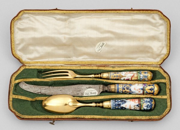 Hausmaler-Besteck mit Chinoiserien in Schatulle