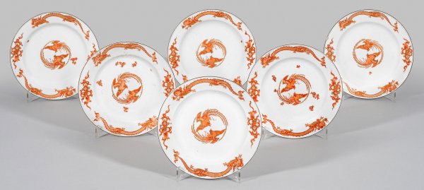 Seltener Satz sechs früher Meissen Teller