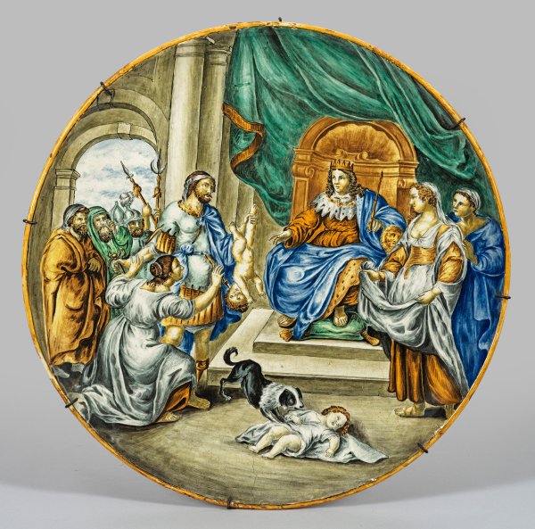 Monumentale Istoriato-Schauplatte mit Urteil des Salomo