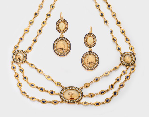 Belle Epoque-Demi Parure mit Moosachat