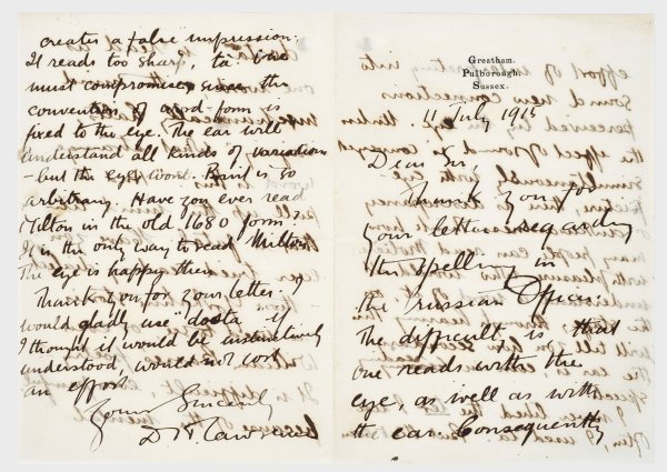 Brief des englischen Schriftstellers David Herbert Lawrence