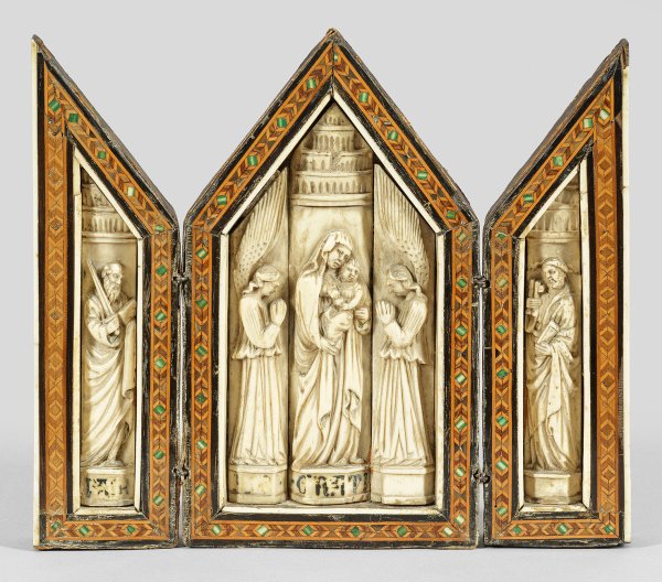 Kleiner Reise- oder Hausaltar als Triptychon