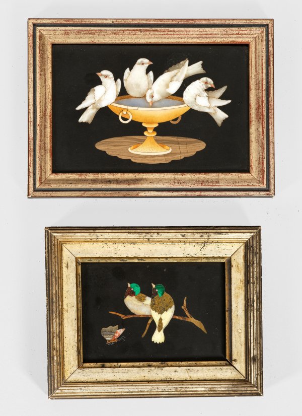 Zwei kleine Pietra Dura-Bildplatten