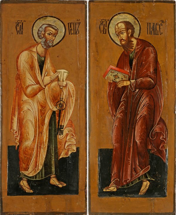 Paar große Ikonen mit den Aposteln Petrus und Paulus