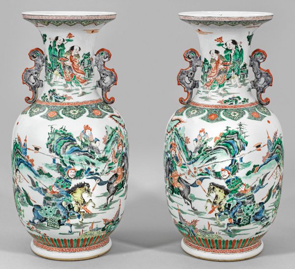Paar große Famille verte-Bodenvasen