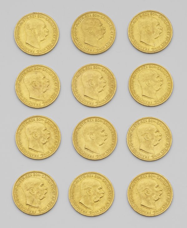 Zwölf Goldmünzen Österreich, 10 Kronen,