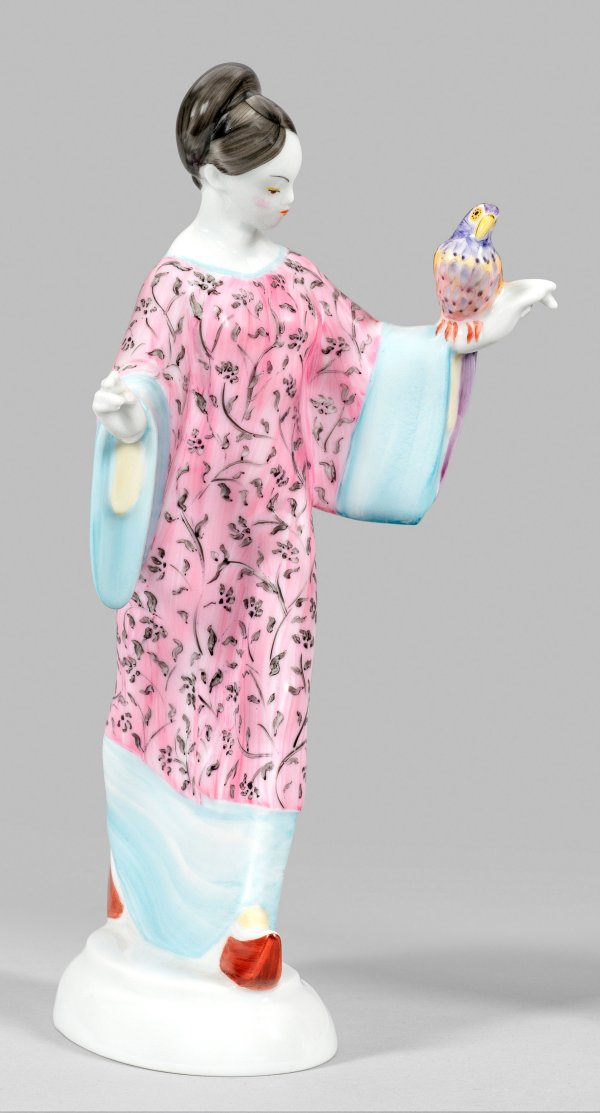 Jugendstil-Figur Chinesin mit Papagei