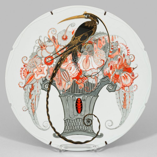 Große und seltene Meissen Wandschale Paradiesvogel