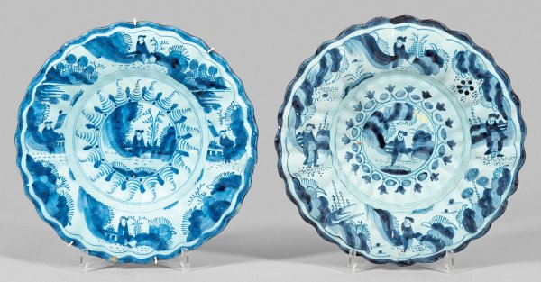 Zwei Frankfurter Fächerplatten mit Chinoiserien