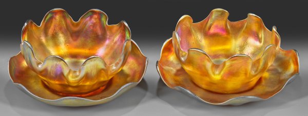 Paar Tiffany Favrile-Kaviarschalen