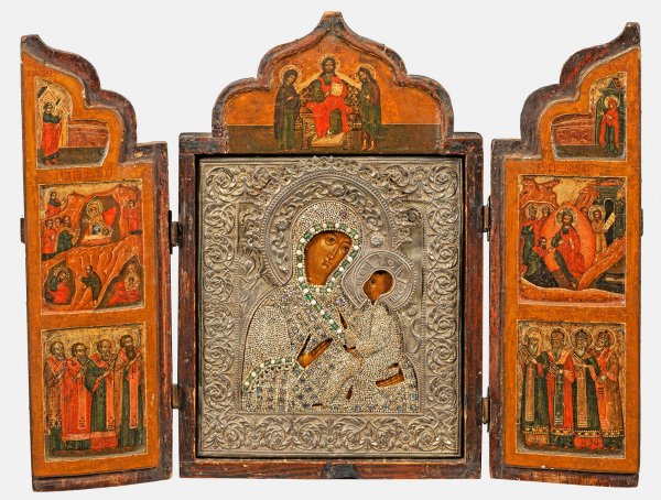 Frühes Triptychon mit Ikone der Gottesmutter von Tichwin