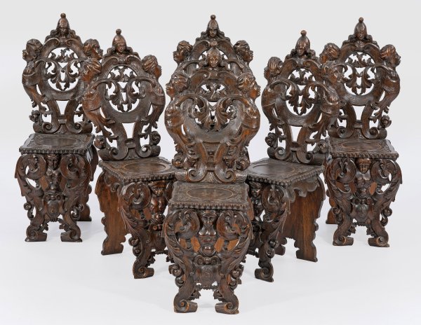Satz von sechs Neorenaissance-Stühlen