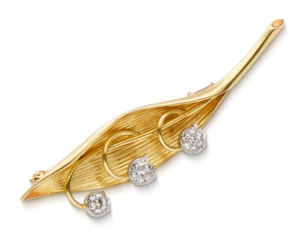 Maiglöckchen-Brosche mit Diamanten