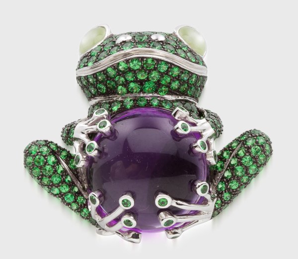 Dekorative Frosch-Brosche mit Amethyst