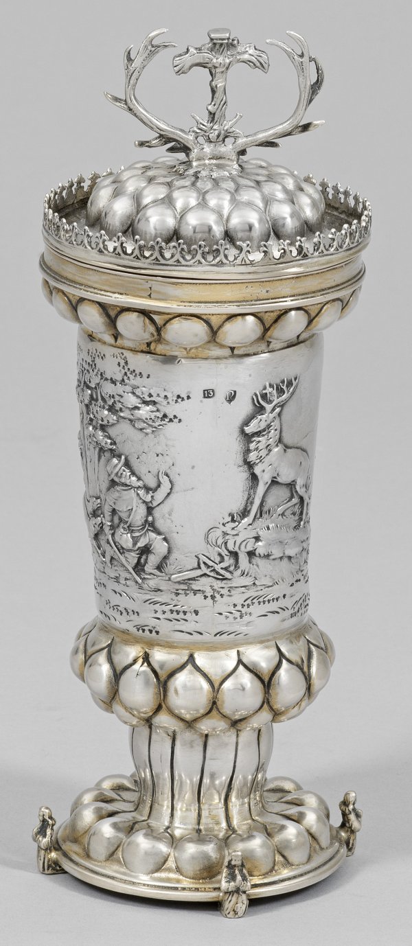 Jagdlicher Historismus-Deckelpokal