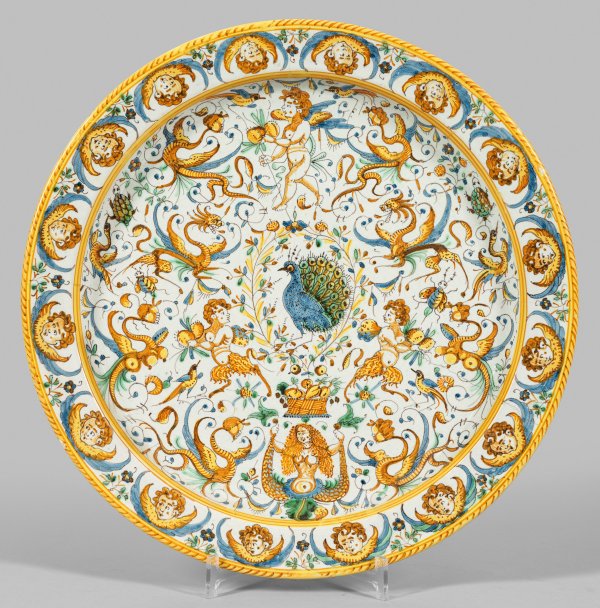 Große Deruta-Majolika-Schauplatte mit Grotesken