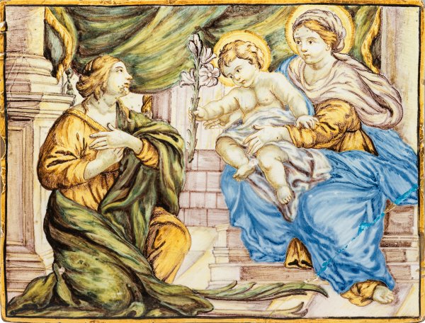 Castelli-Majolika-Bildplatte mit Madonna und Maria Magdalena