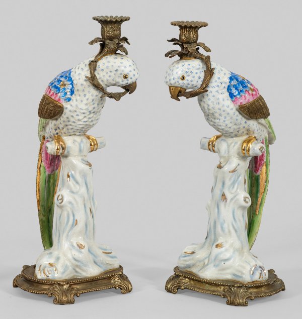 Paar dekorative Papageienleuchter