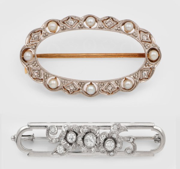 Zwei Jugendstil Diamant-Broschen